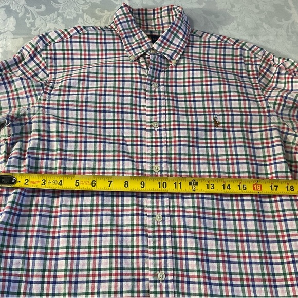 Ralph Lauren Oxford Shirt Mens Medium Red Plaid Long Sleeve Blue Label Pony - Picture 4 of 8